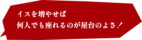 イスを増やせば何人でも座れるのが屋台のよさ！